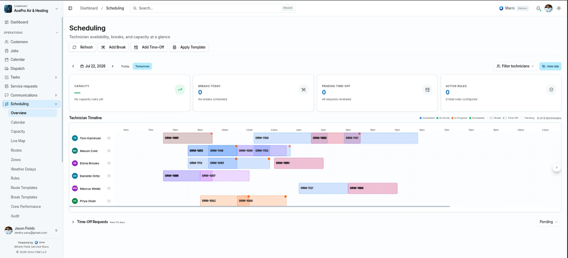 Ormi scheduling — weekly and monthly calendar views